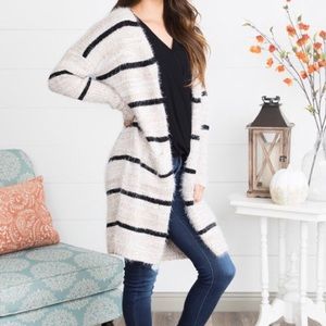 Striped Cardigan Duster Medium NWT Tan and Black